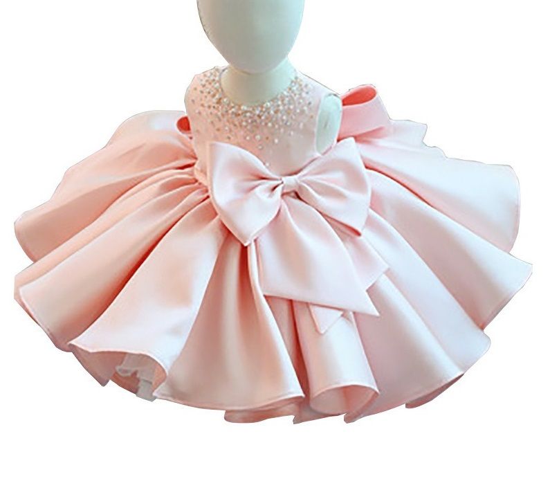 GIRL QUALITY PREMIUM PEARL CHEST RIPPLE BIRTHDAY GOWN - PINK - G44