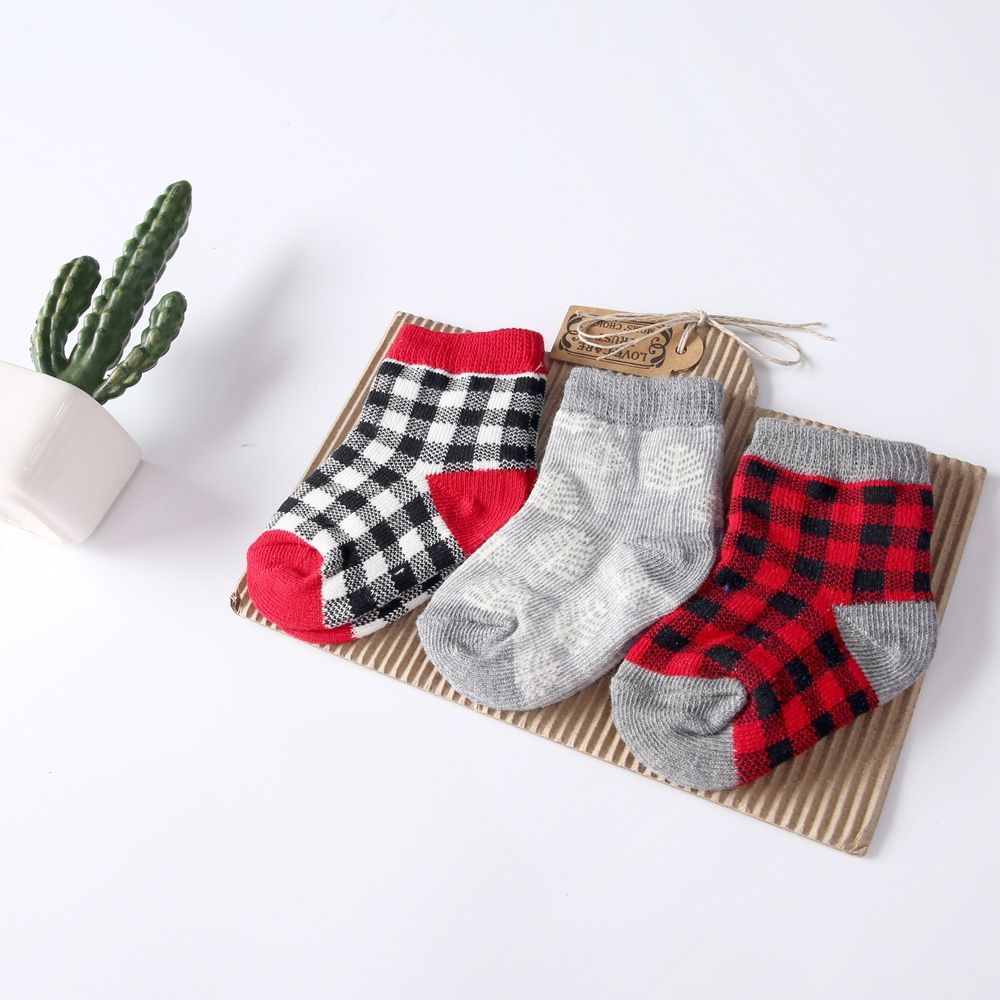 Baby Boys Socks Set 3pcs Cotton Newborn British Style Plaid