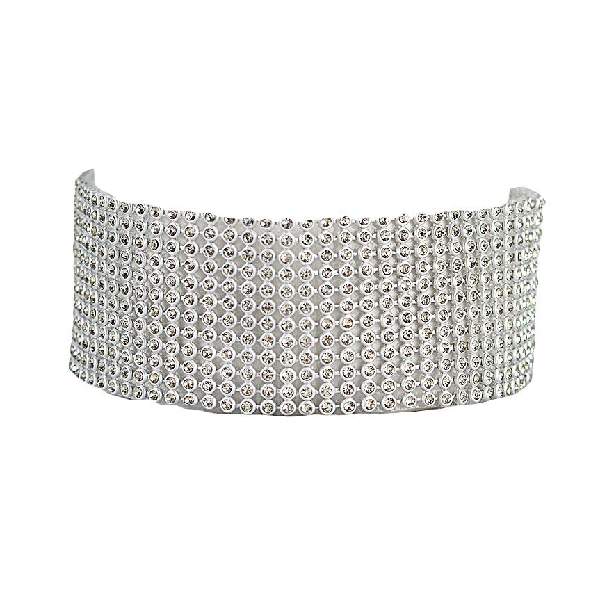 Sparkling Silver Color Crystal Collar Chain Choker