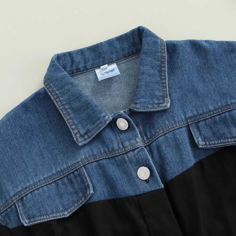 Denim & Black Patchwork Shirt Dress For Girls (Age 6years)