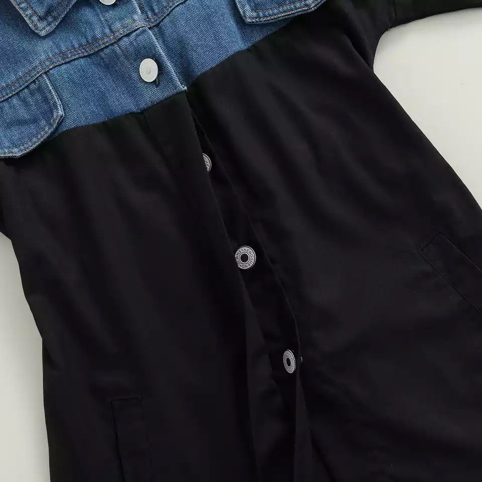 Denim & Black Patchwork Shirt Dress For Girls (Age 6years)