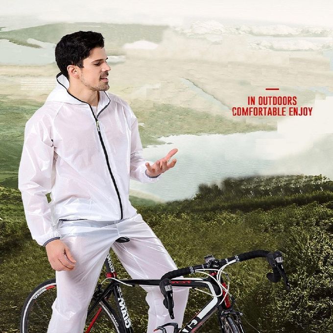 Unisex Cycling Rain Jacket & Trousers Windproof Rain Coat White XL