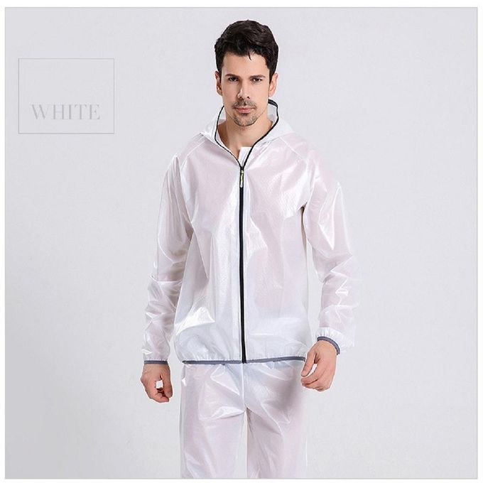 Unisex Cycling Rain Jacket & Trousers Windproof Rain Coat White XL