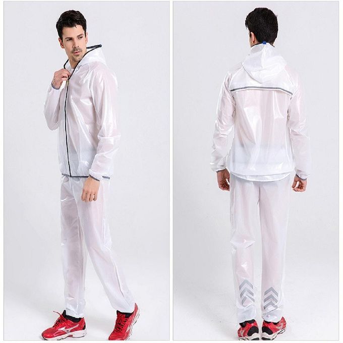 Unisex Cycling Rain Jacket & Trousers Windproof Rain Coat White XL