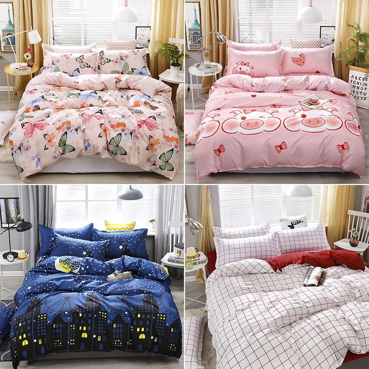 4 PCS Printing Bedding Set Bed Sheet Pillowcases Cover