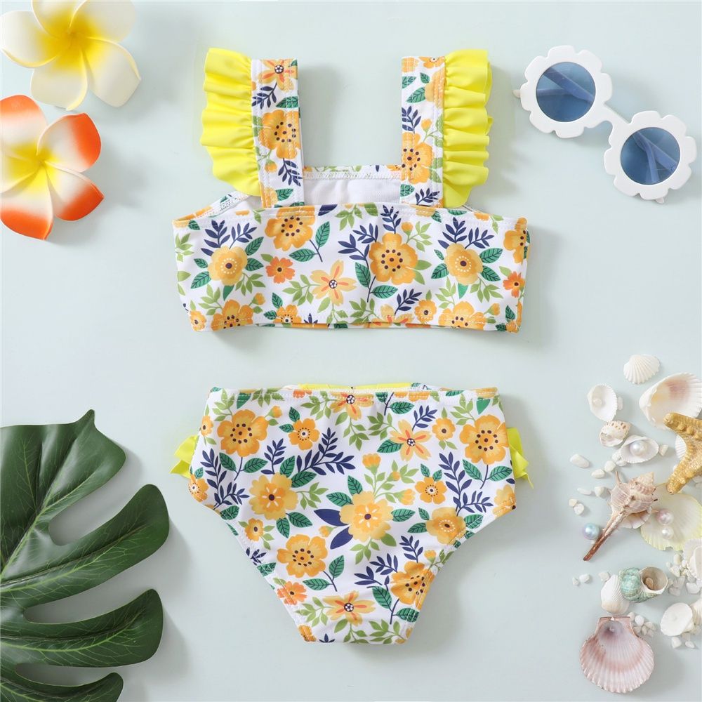1-5Years Kid Girl Floral Ruffle Top Shorts Swimwear Set