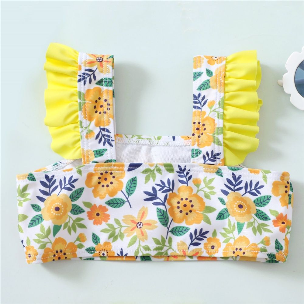 1-5Years Kid Girl Floral Ruffle Top Shorts Swimwear Set