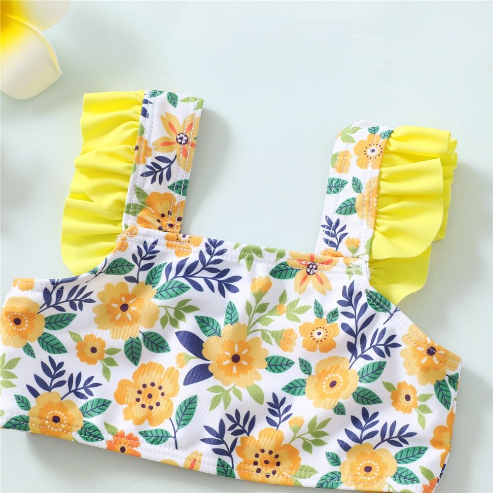1-5Years Kid Girl Floral Ruffle Top Shorts Swimwear Set