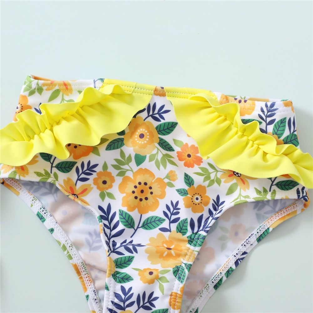 1-5Years Kid Girl Floral Ruffle Top Shorts Swimwear Set