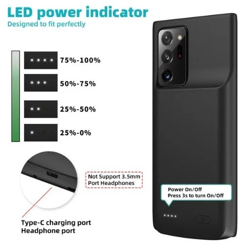 Portable External Backup Power Charger Case For Galaxy Note 20 Ultra  - 6000mah