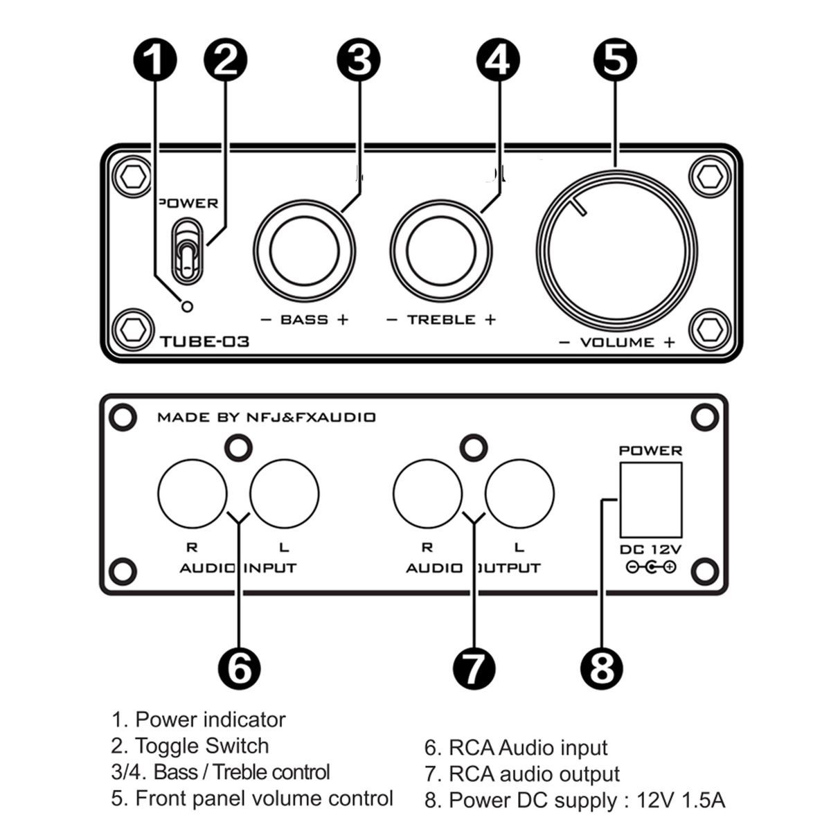 TUBE-03 Mini HiFi Audio Preamplifier 6K4 Vacuum Tube