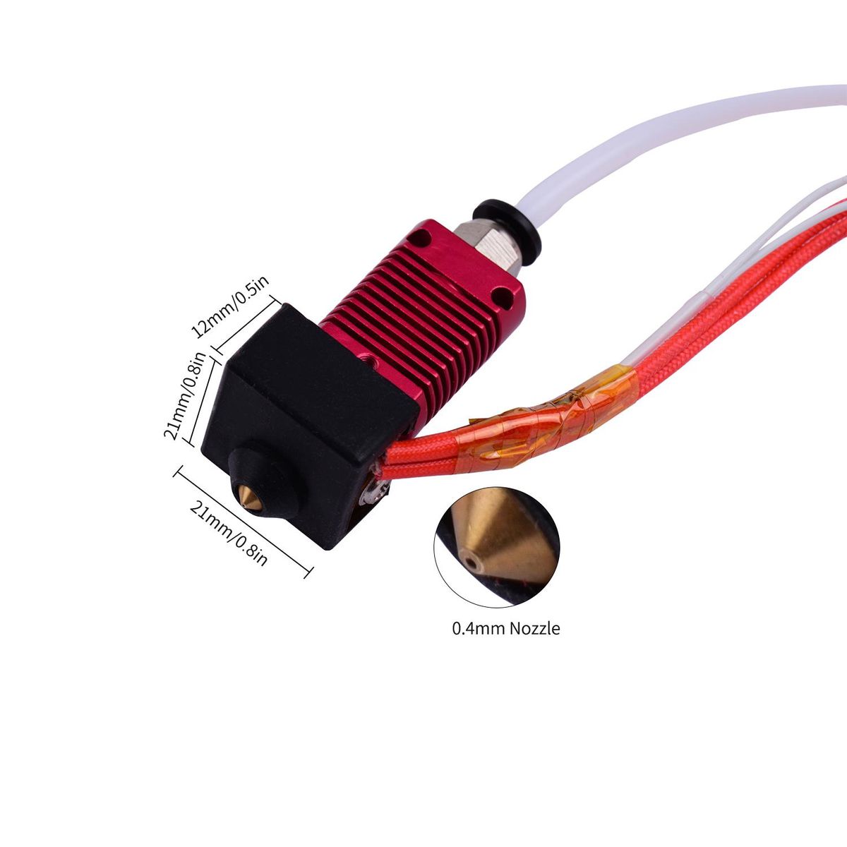 MK8 Assembled Extruder Hotend Kit with Aluminum Heating Block 0.4mm Nozzle Heater Wire Thermistor PTFE Tube Pneumatic Connector Compatible with Creality Ender-3/Ender-3X/Ender3 pro 3D Printer