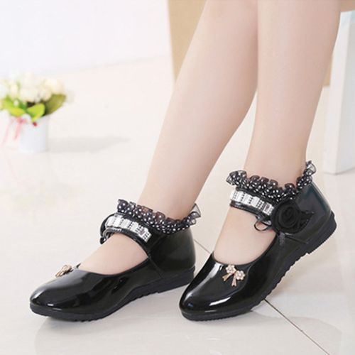 Children's Leather Shoes Sweet Princess Shoes-Black