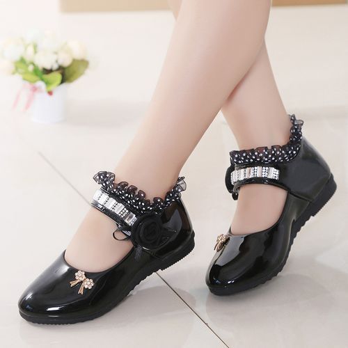 Children's Leather Shoes Sweet Princess Shoes-Black