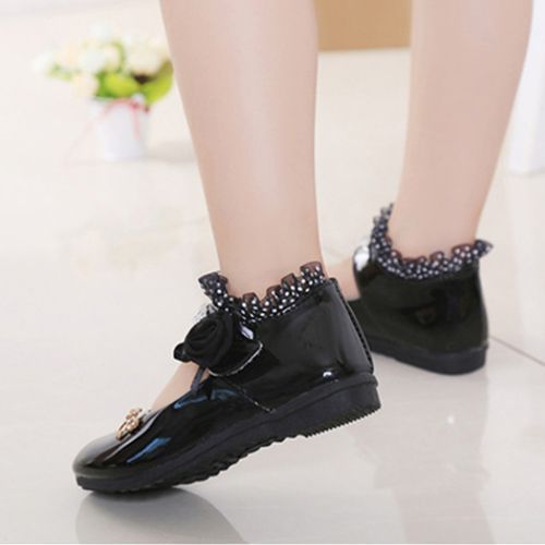 Children's Leather Shoes Sweet Princess Shoes-Black
