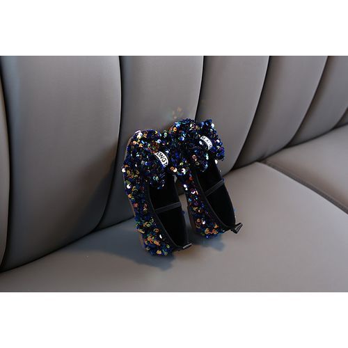 Girls' Single Leather Flat Children's Bow Sequin Soft Sole Princess Shoes Black
