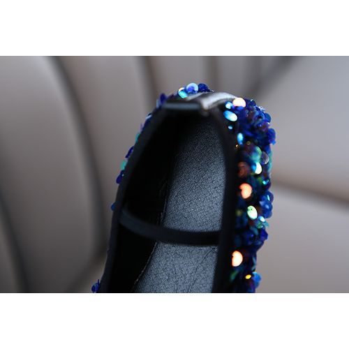 Girls' Single Leather Flat Children's Bow Sequin Soft Sole Princess Shoes Black