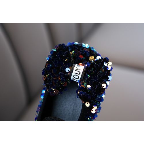 Girls' Single Leather Flat Children's Bow Sequin Soft Sole Princess Shoes Black