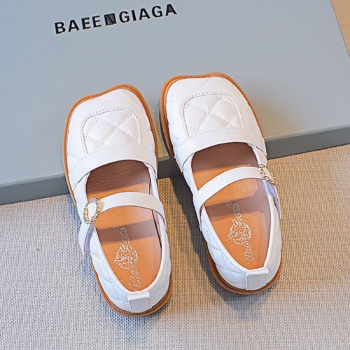 Baby Girl Leather Soft Sole Lace Rhinestone Buckle Princess Dance Shoes White