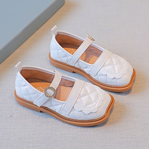 Baby Girl Leather Soft Sole Lace Rhinestone Buckle Princess Dance Shoes White