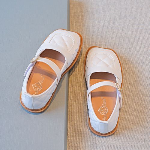 Baby Girl Leather Soft Sole Lace Rhinestone Buckle Princess Dance Shoes White