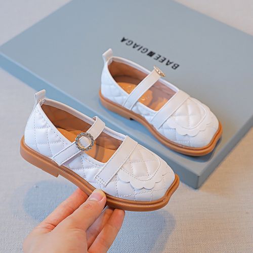 Baby Girl Leather Soft Sole Lace Rhinestone Buckle Princess Dance Shoes White