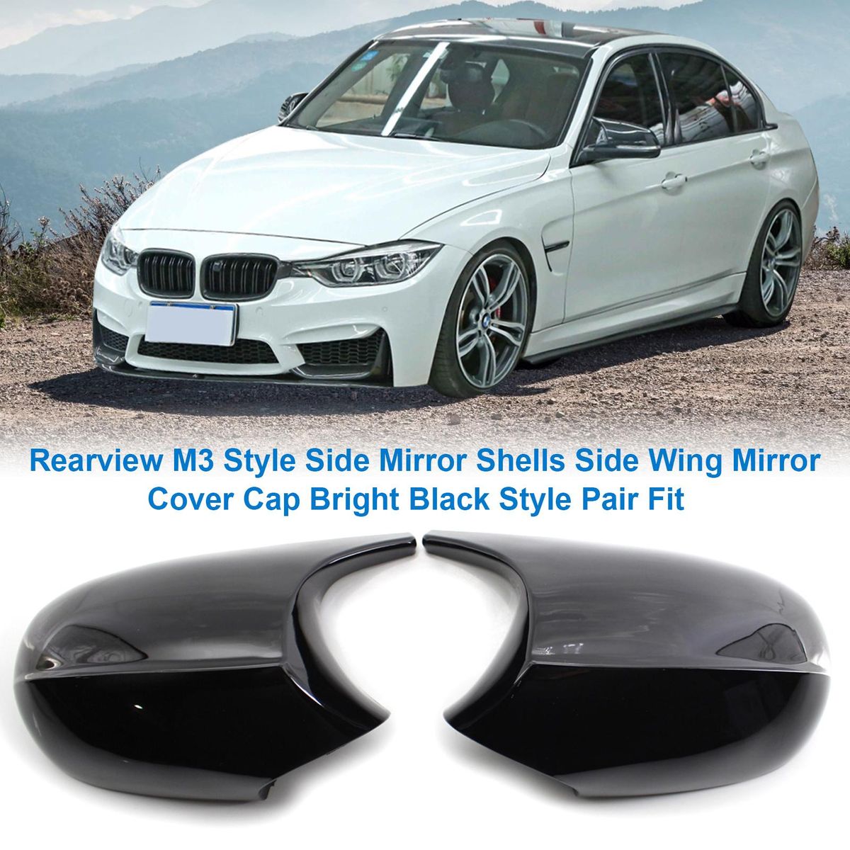 Rearview M3 Style Side Mirror Shells Side Wing Mirror Cover Cap Bright Black Style Pair Replacement for BMW E90 E91 E92 E93 Facelifted 08-12