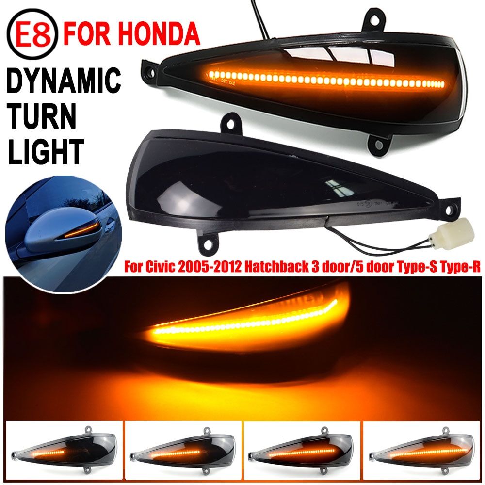 2PCS LED Dynamic Turn Signal Light For Honda Civic 8th MK8 Type-S Type-R FN 1 2 3 Mirror Indicator