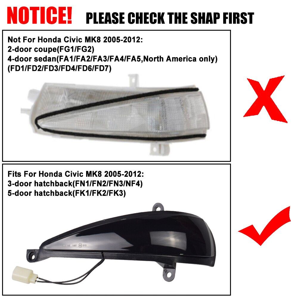 2PCS LED Dynamic Turn Signal Light For Honda Civic 8th MK8 Type-S Type-R FN 1 2 3 Mirror Indicator