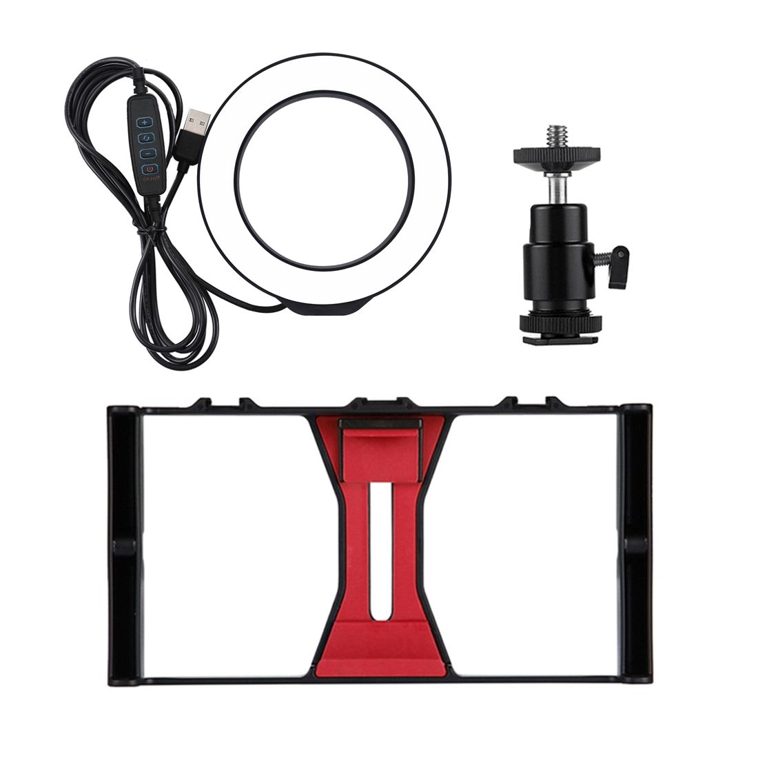 PULUZ 2 In 1 Vlogging Live Broadcast Smartphone Video Rig + 4.7 Inch 12cm Ring LED Selfie Light Kits With Cold Shoe Tripod Head For IPhone, Galaxy, Huawei, Xiaomi, HTC, LG, Google, And Other Smartphones(Red)