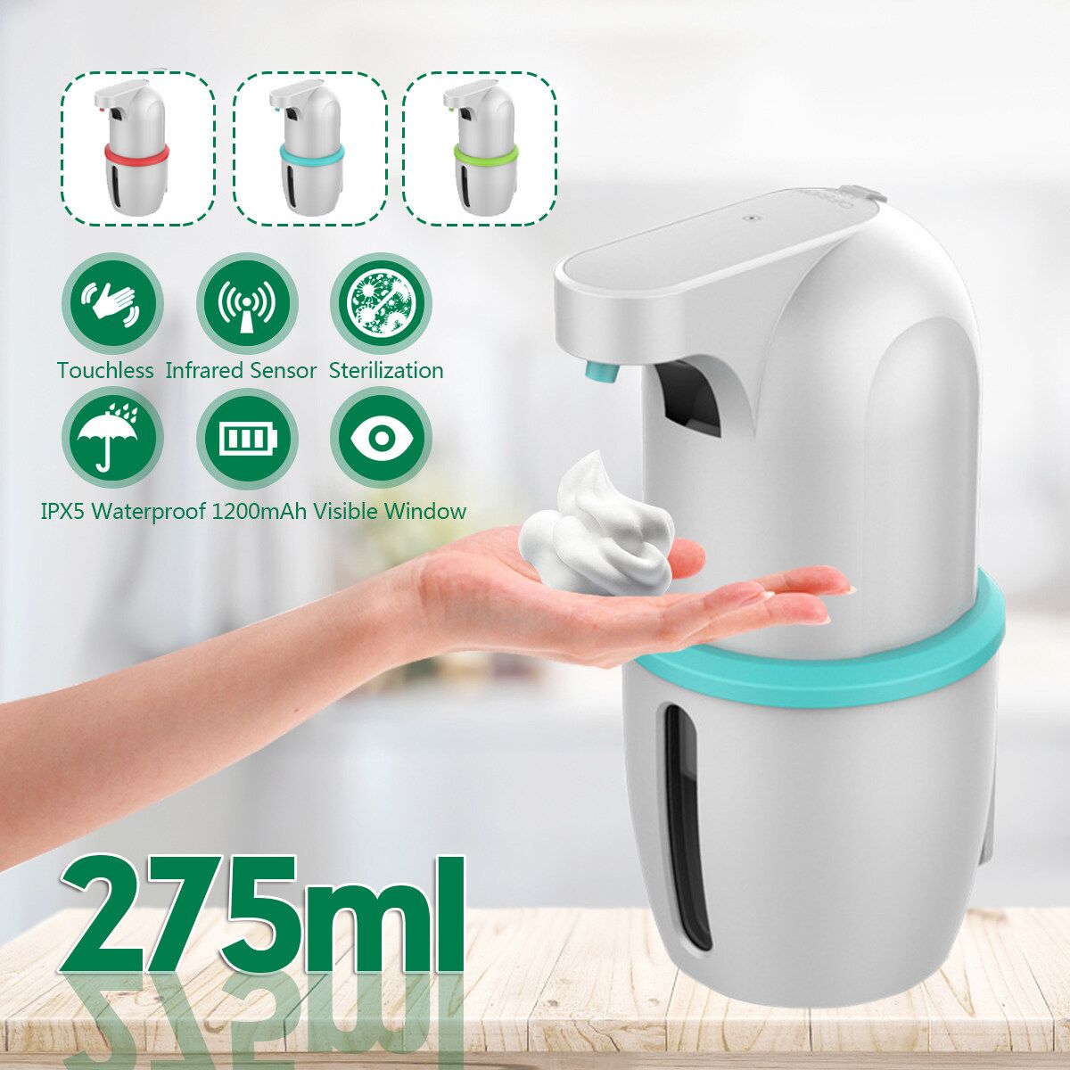 275ml Stainless Auto Handsfree Sensor Touchless Soap Dispenser Kitchen Bathroom Red