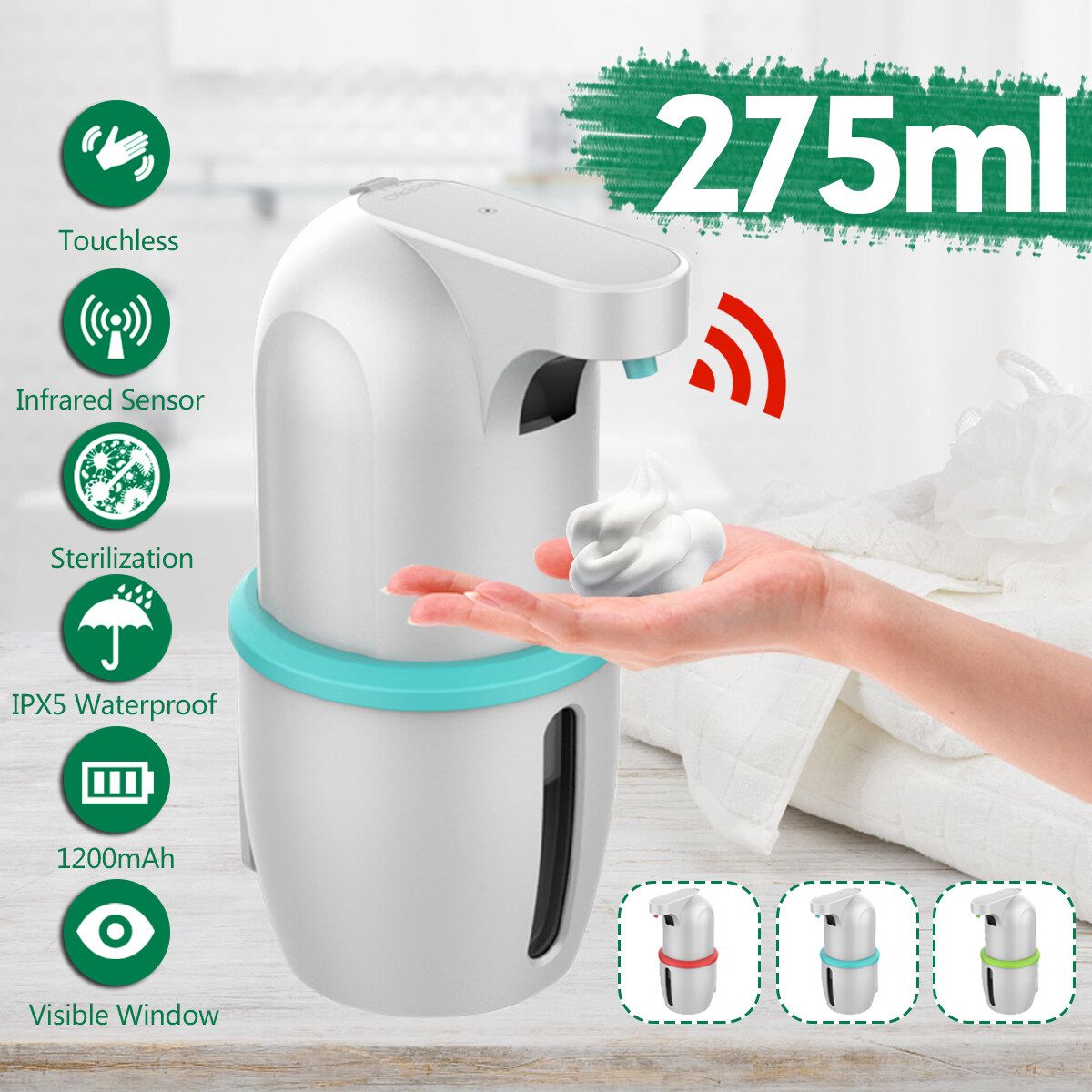 275ml Stainless Auto Handsfree Sensor Touchless Soap Dispenser Kitchen Bathroom Red