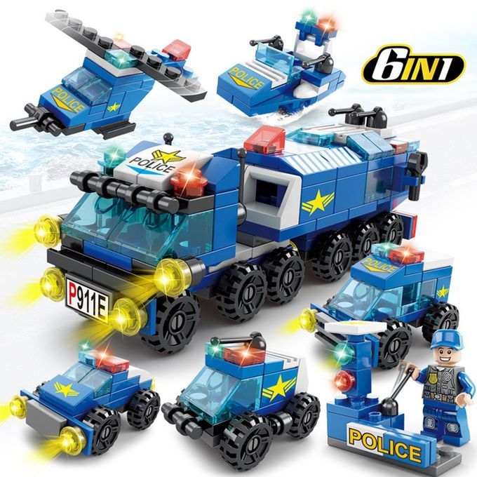 Fire Fighting 6in1 Tru Ks Tank Navy Boat Building Blo Ks  Hildren Toys-8612-6