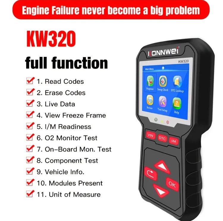 KW320 OBDII Car Scanner Car EOBD OBD1 2 Diagnostic Tool Scanner Code Reader & Eraser Auto Scan