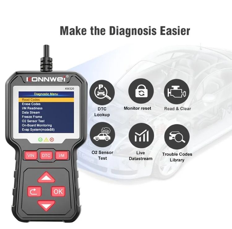 KW320 OBDII Car Scanner Car EOBD OBD1 2 Diagnostic Tool Scanner Code Reader & Eraser Auto Scan