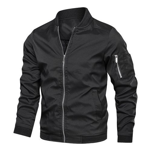 Men's Jacket-Lightweight Bomber Jacket Zip Pockets Coat Outwear (Black)