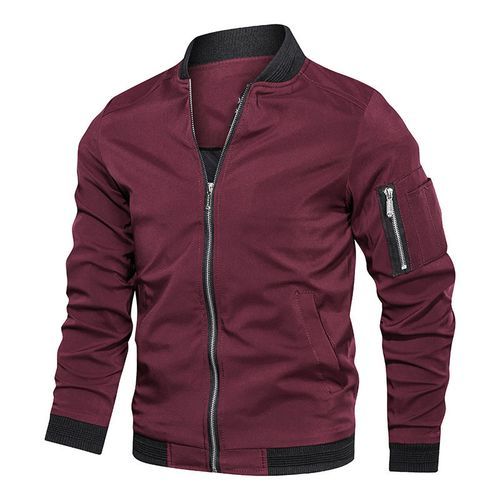 Men's Jacket-Lightweight Bomber Jacket Zip Pockets Coat Outwear (Black)