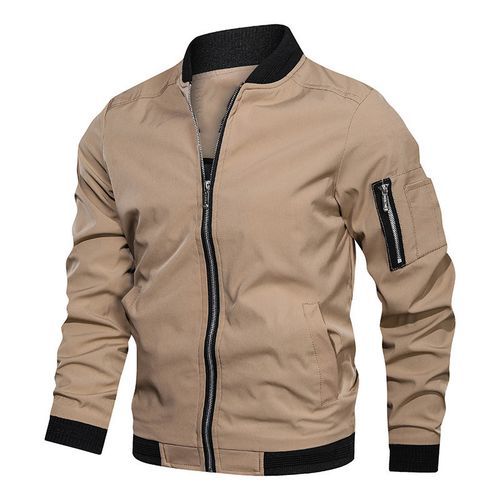 Men's Jacket-Lightweight Bomber Jacket Zip Pockets Coat Outwear (Black)