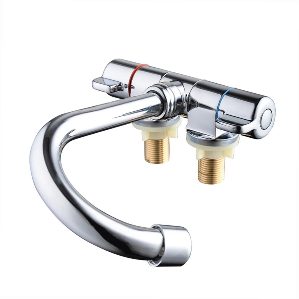 Foldable RV Faucet Rotating Two Handle Deck/Wall Mounted RV Kitchen Faucet Hot and Cold Water Mixer Tap for Motorhome Travel Trailer