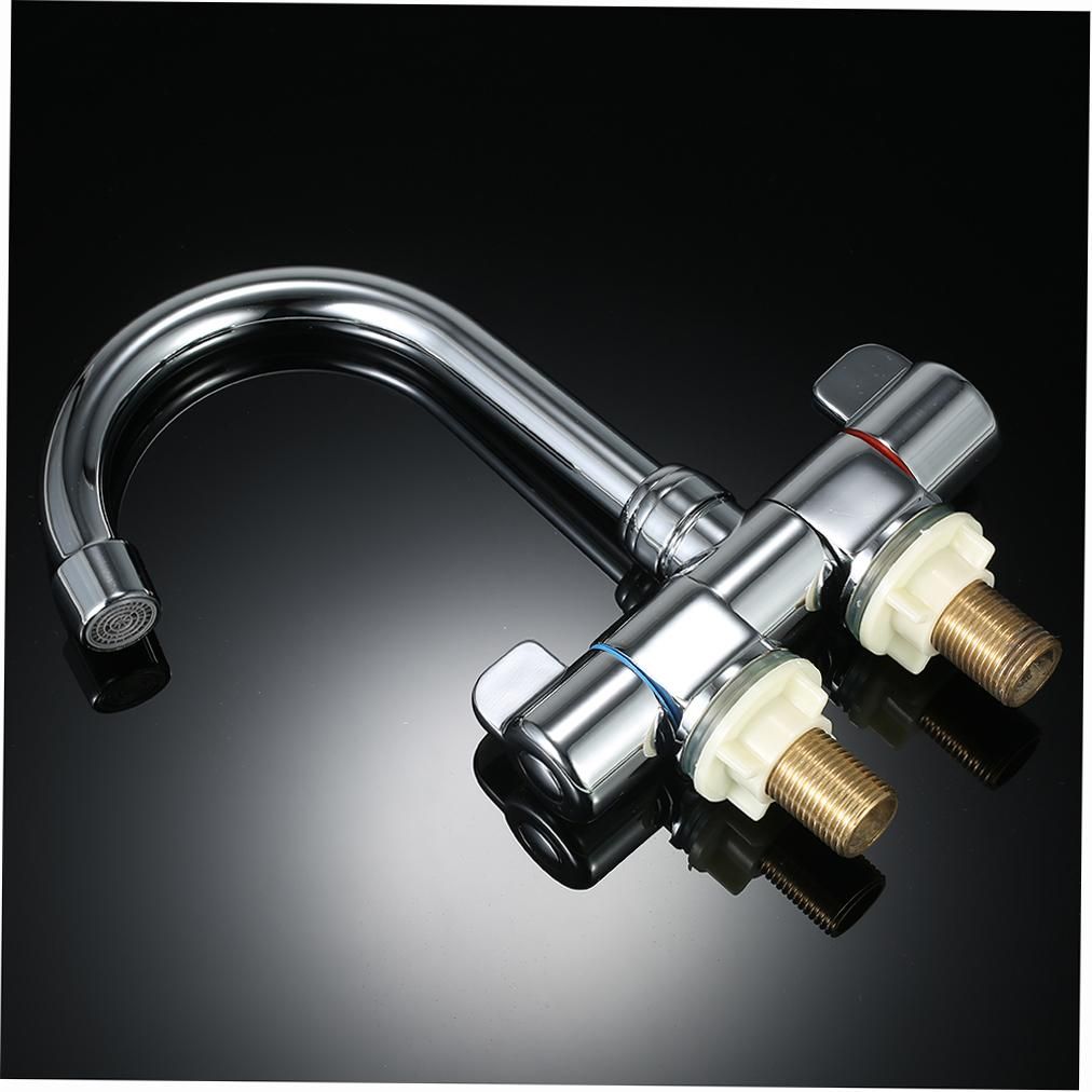 Foldable RV Faucet Rotating Two Handle Deck/Wall Mounted RV Kitchen Faucet Hot and Cold Water Mixer Tap for Motorhome Travel Trailer