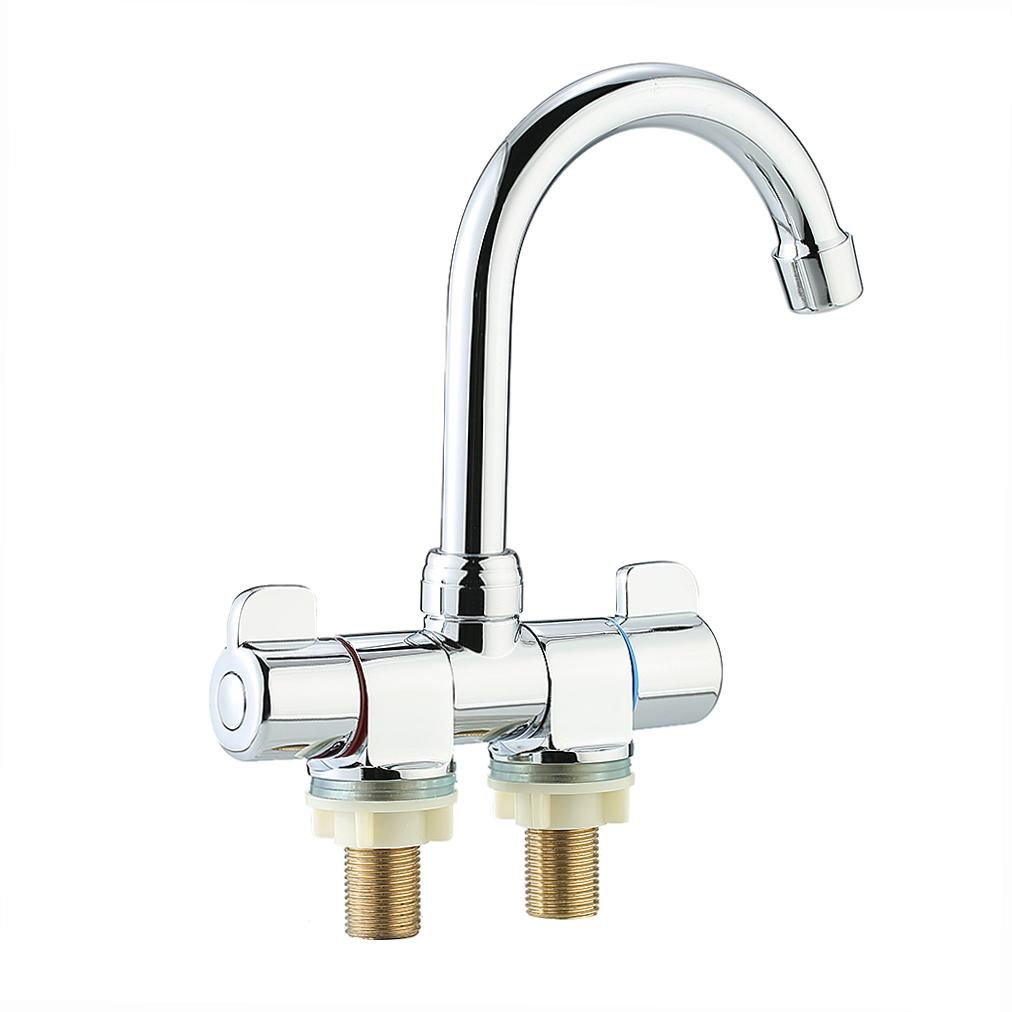 Foldable RV Faucet Rotating Two Handle Deck/Wall Mounted RV Kitchen Faucet Hot and Cold Water Mixer Tap for Motorhome Travel Trailer