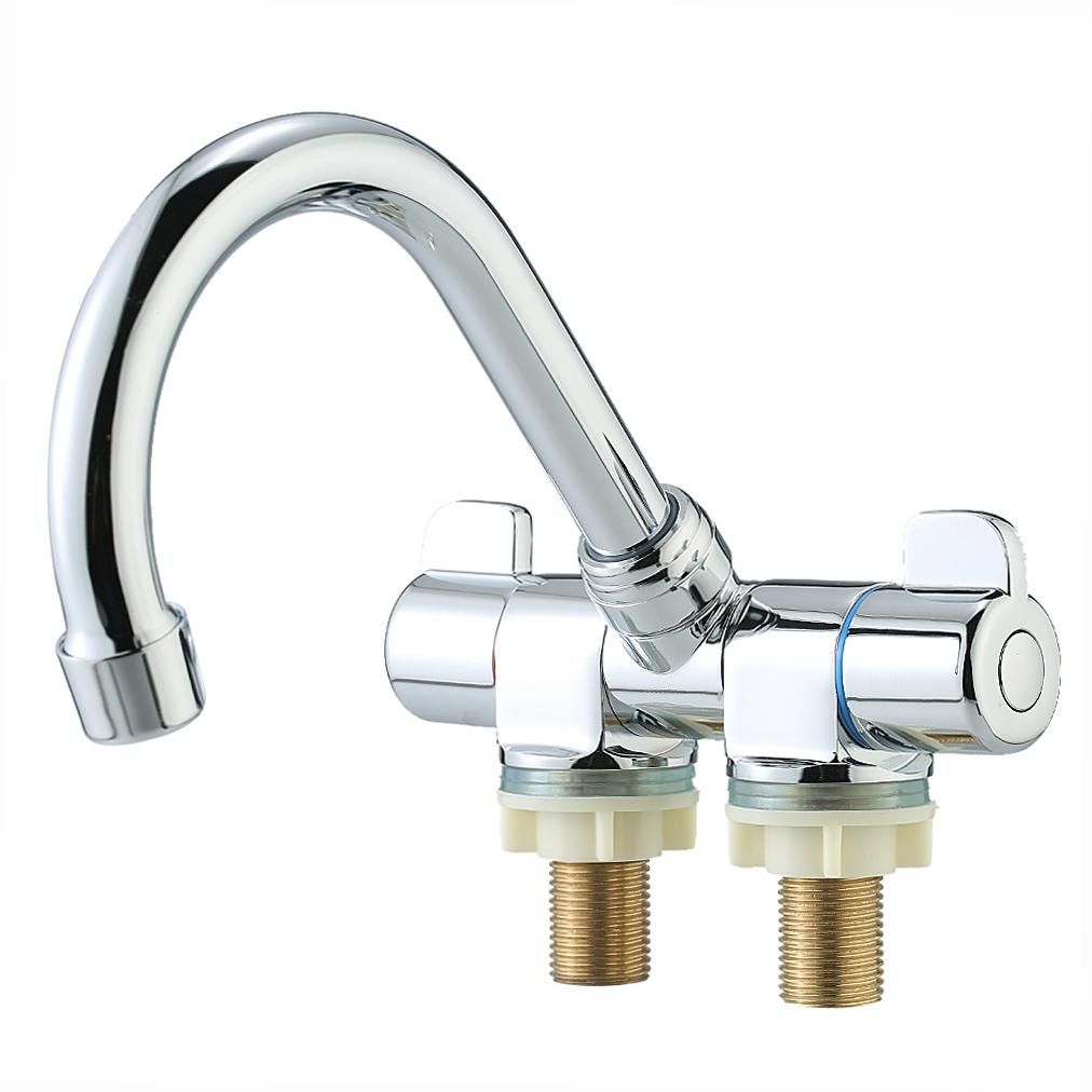 Foldable RV Faucet Rotating Two Handle Deck/Wall Mounted RV Kitchen Faucet Hot and Cold Water Mixer Tap for Motorhome Travel Trailer