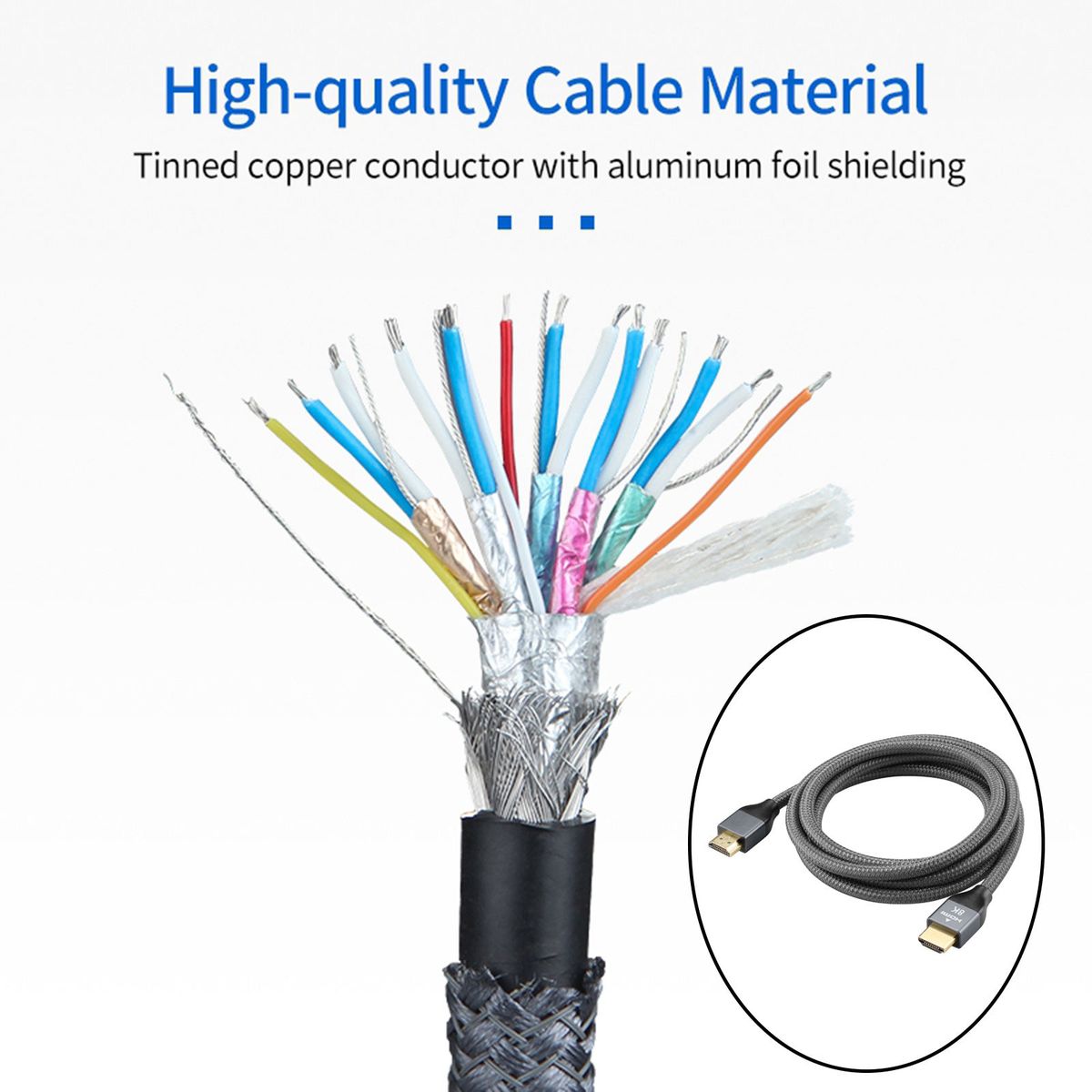 HDMI Cable 8K 60Hz 4K 120Hz 48Gbps High Speed For TV Laptop