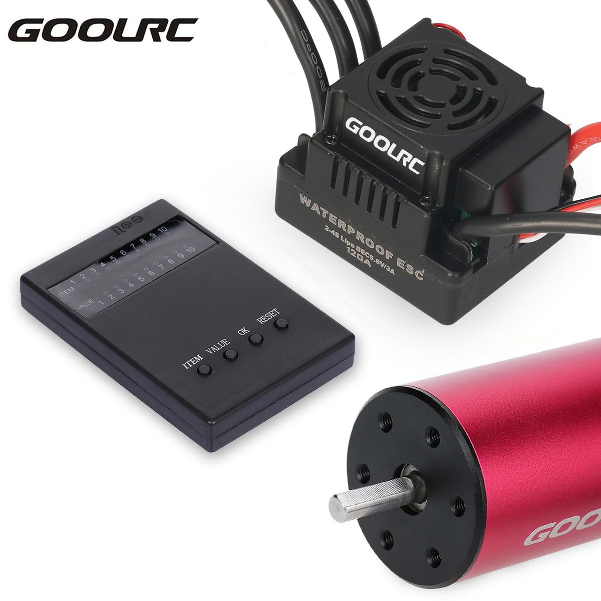 GoolRC S3670 2850KV Sensorless Brushless Motor 120A Brushless ESC and Program Card Combo Set for 1/8 RC Car Truck