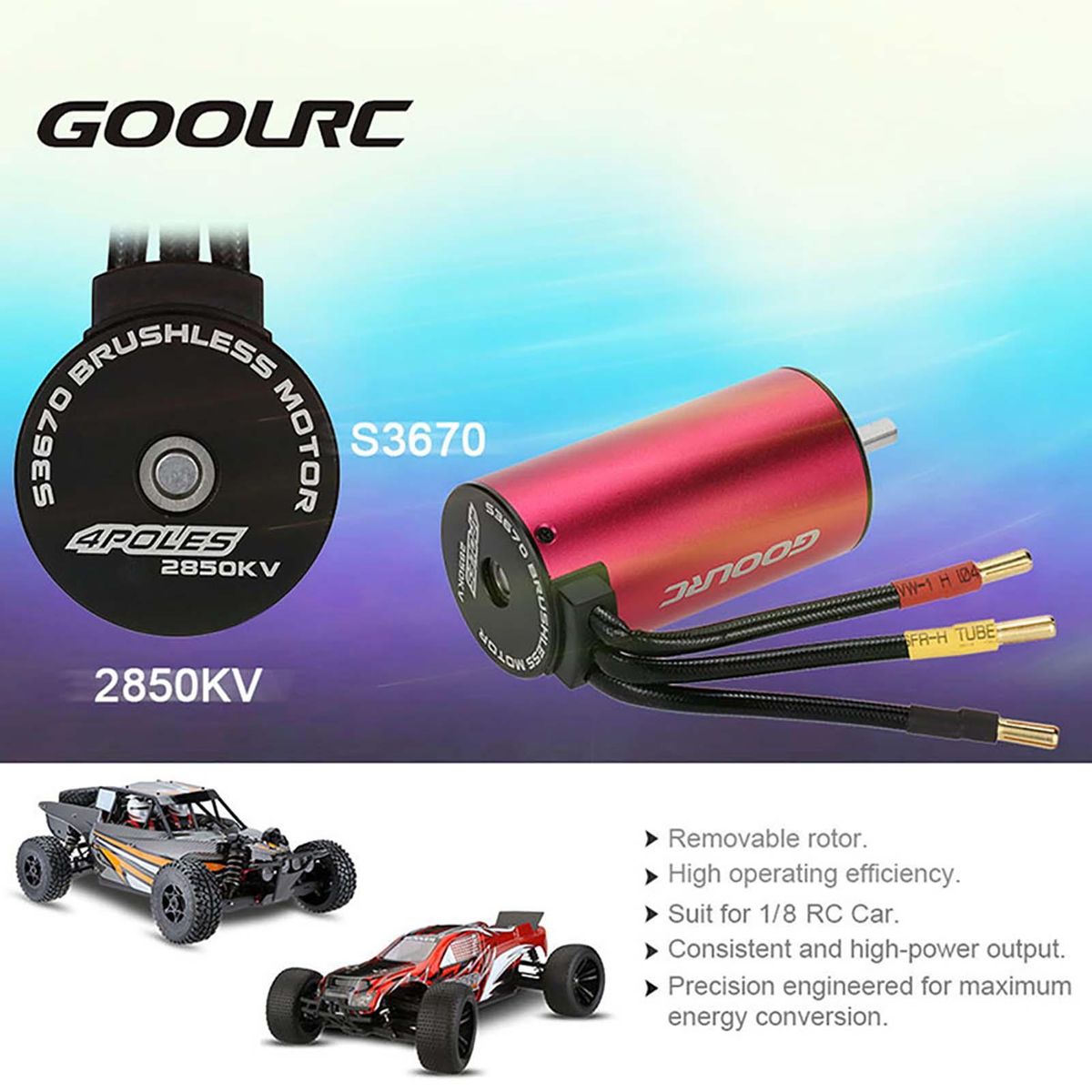 GoolRC S3670 2850KV Sensorless Brushless Motor 120A Brushless ESC and Program Card Combo Set for 1/8 RC Car Truck