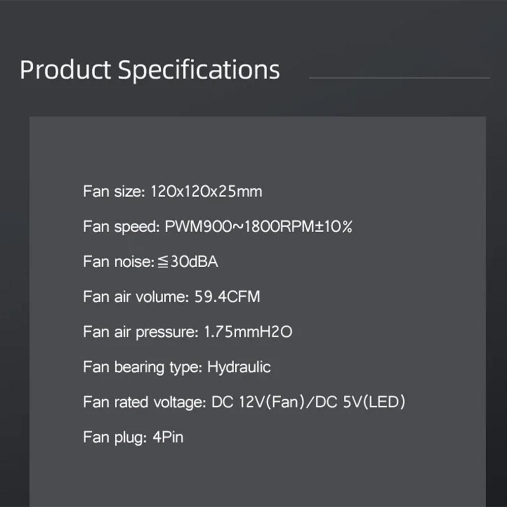 ZEAGINAL 120mm ARGB Case Fan Cooling PC Fans with Hydraulic Bearing Fan Speed: 900-1800 RPM Low Noise