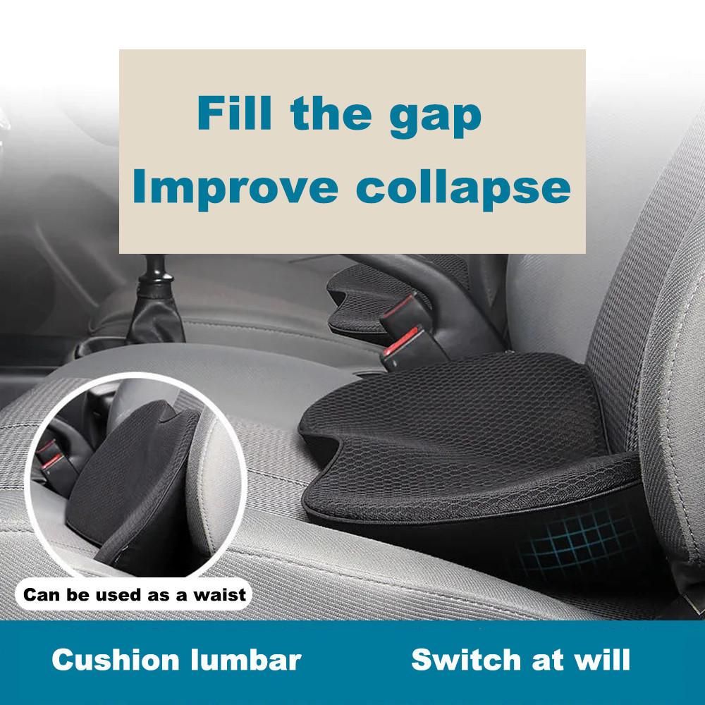 Car multi-functional seat cushion 2 in 1 memory foam car seat cushion small waist pillow health protection breathable heightening pad black