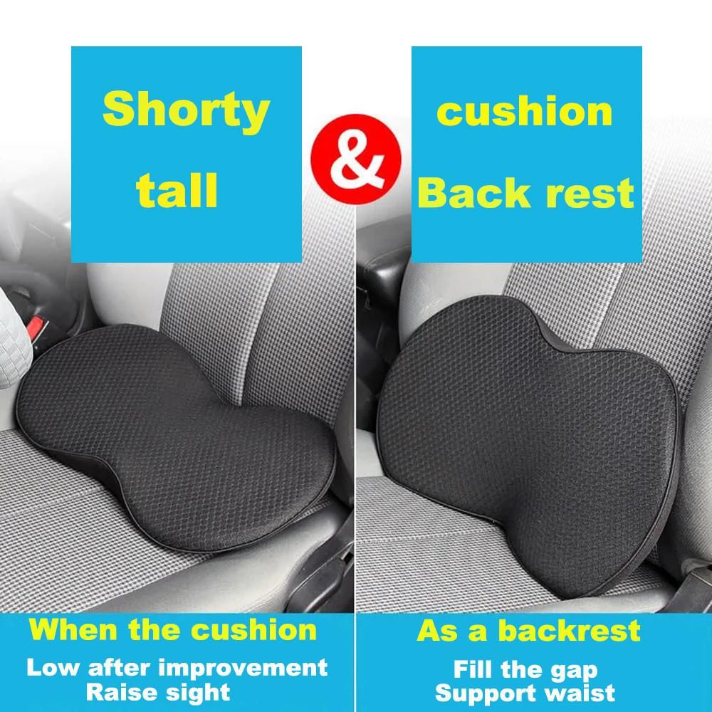Car multi-functional seat cushion 2 in 1 memory foam car seat cushion small waist pillow health protection breathable heightening pad black
