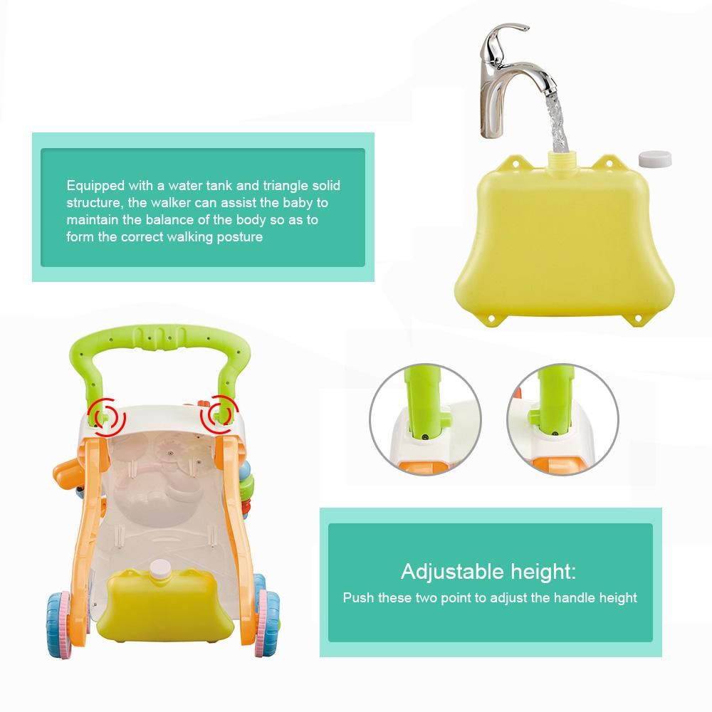 Multifunctional Toddler Trolley Sit-to-Stand ABS Musical Walker with Adjustable Height