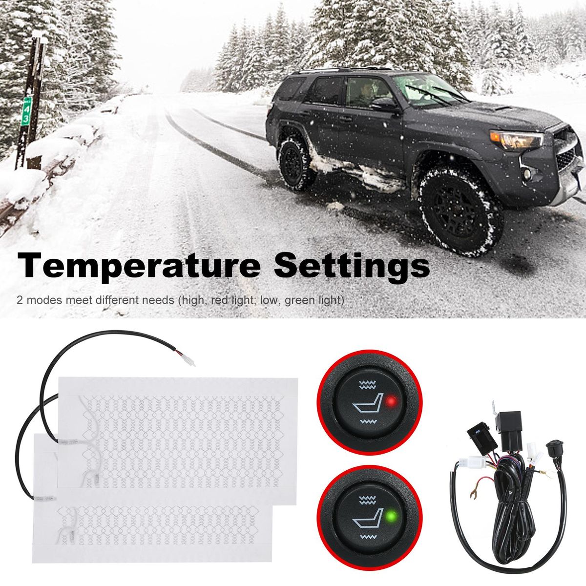 12V Carbon Fiber Seat Heater Kit High with Low Temperature Switch Seat Cover Heated Pad Heating Cushion Warmer for E-bikes Motorcycles Car ATV